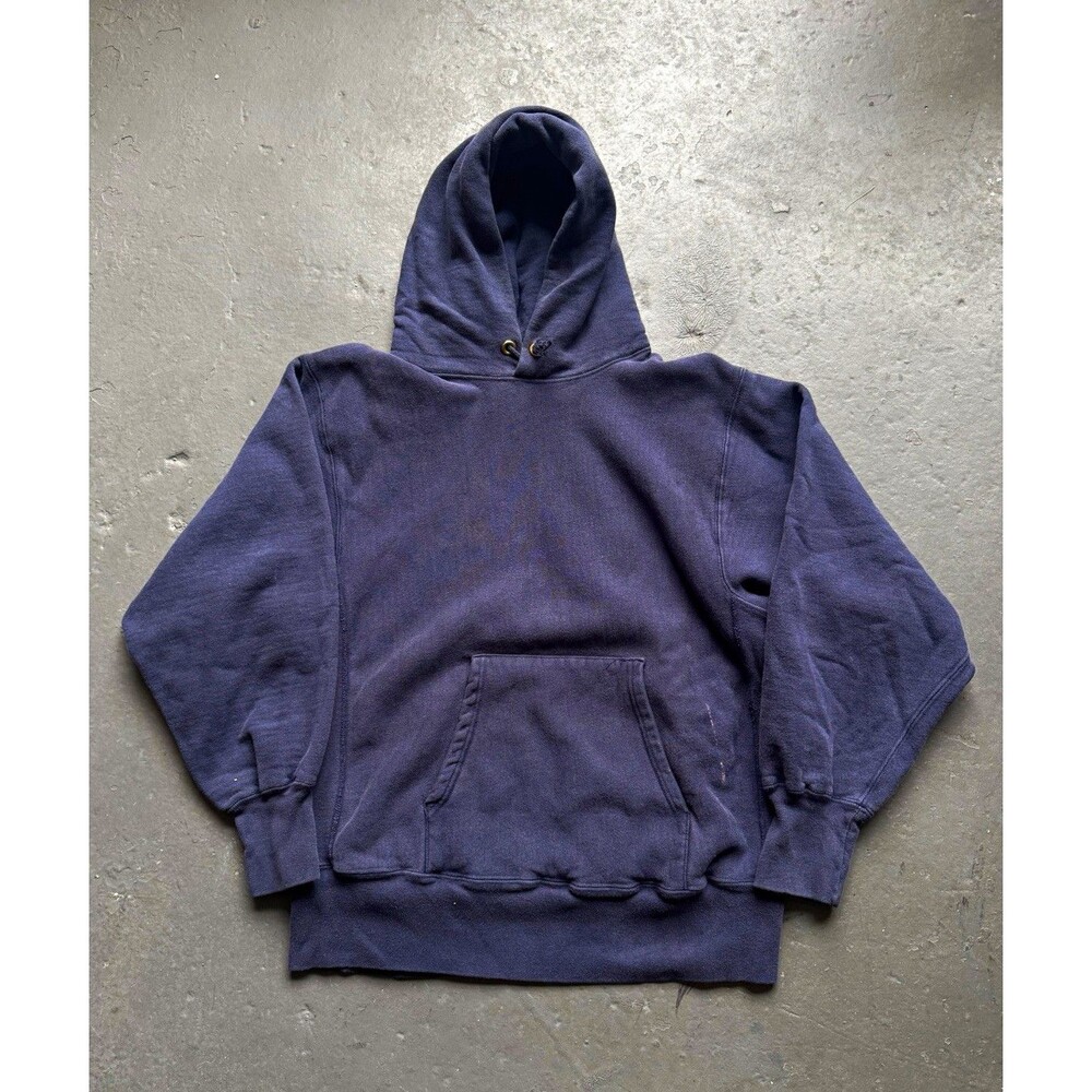 Vintage 90s Navy Champion Reverse Weave Warm Up Hoodie Size L Pullover Blank